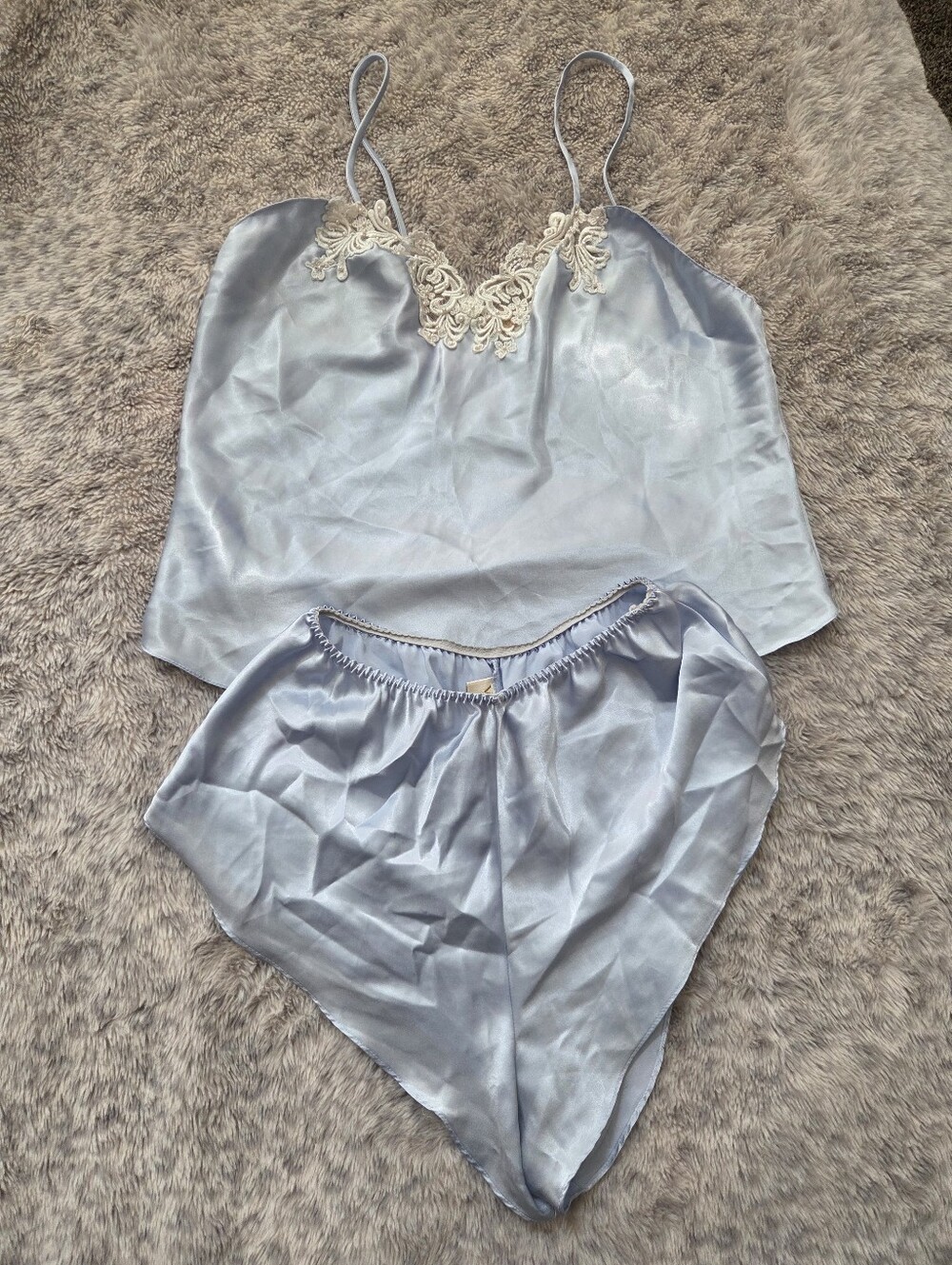 Vintage 80s 90s Victoria's Secret Gold Label Satin Cami Tap Shorts Lingerie Set,